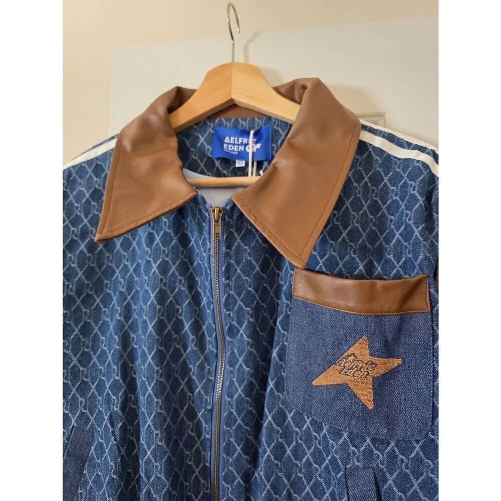 Aelfric Eden Vintage Denim Jacquard Cropped Jacket Long Sleeve Jean Coat Xl Nwt — image 3 of 8